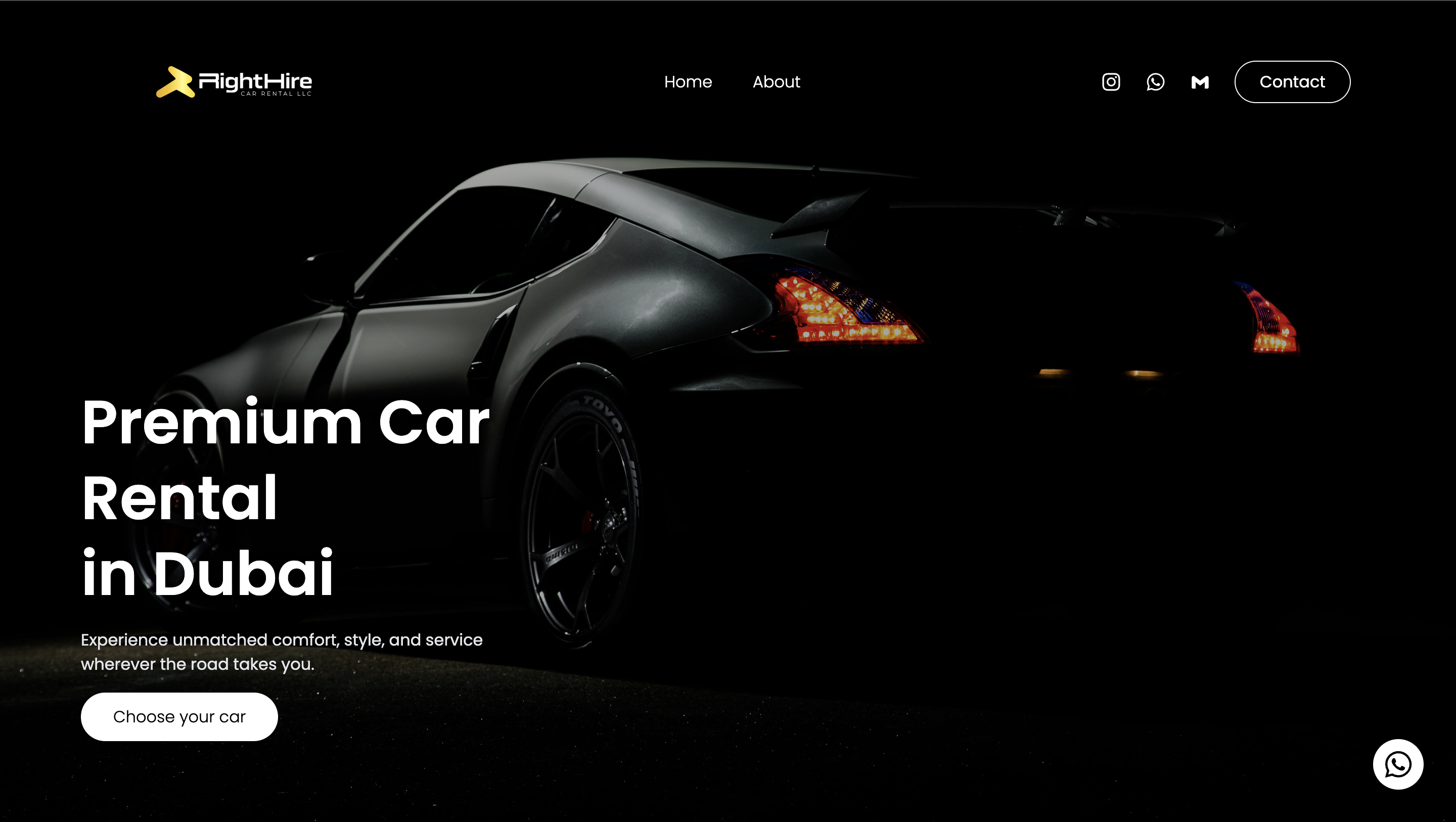 Right Hire Car Rental — High-speed digital showroom for a Dubai-based fleet.